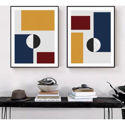 Modern Abstract Geometry Shapes Moon Marble background Canvas Painting Wall Art Poster Print Pictures Over the Sofa Home Decor