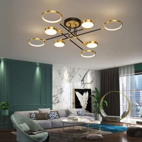 Modern LED Ceiling LampWith Remote Control Dimmable for Living Room Dining Bedroom Kitchen Black Gold Frame Chandelier Lighting