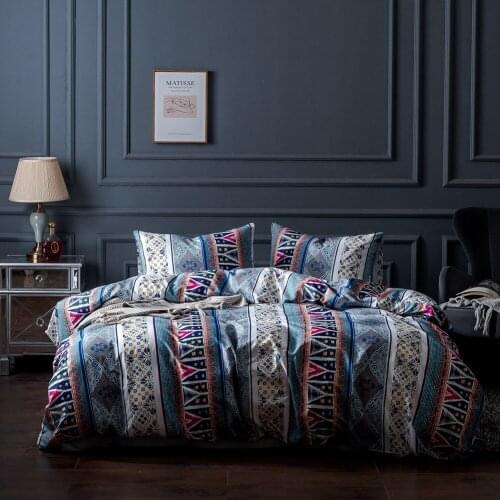 Contemporary bohemian triangles bed linen set duvet cover pillow case US size king queen twin size bedding set