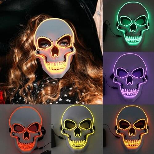 Glowing Skull Mask New Party Halloween Horror Ghost Death Skeleton LED Face Cover Scary Cosplay Light Up Masquerade Masks