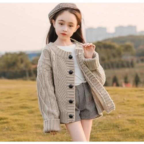 Girls Sweater Babys Coat Outwear 2021 Purple Khaki Thicken Warm Winter Autumn Knitting Casual Cardigan Top Cotton Childrens Cl