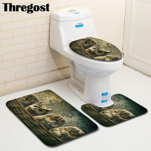 Thregost Toilet Bath Mats Animal Print 3 Piece Microfiber Shower Carpet Washable and Absorbent Soft Washroom Mat Non Slip Rug
