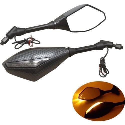 Universal Carbon FIber LED Turn Signals Motorcycle Rearview Side Mirrors For CF moto x8 BMW r1250gs cb650f KTM 790 Duke 390