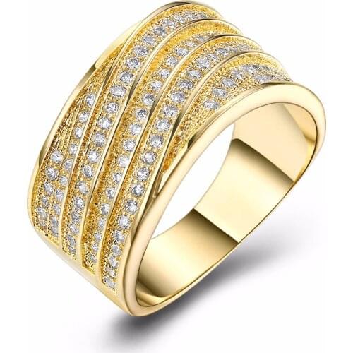 Zirconia crystal wedding rings High quality Ladies rings Hot New women fashion ring Pattern Jewelry Gold-color Finger ring