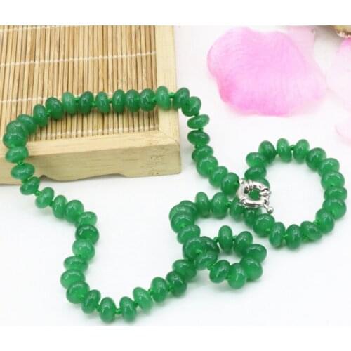 Green Natural stone chalcedony 5*8mm abacus jades beads chain necklace statement women clavicle choker jewelry 18inch B3209