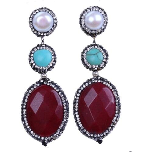 Women Fashion Jewelry Vintage Style Crystal Dangle Earrings Rhinestone Beads Freshwater Pearl Stone Studs EarDrop Earrings Gift