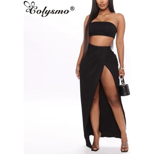 Colysmo Crop Tops High Waist Long Skirt Two Piece Set Women Summer Party Club 2 Piece Outfits Sexy Off Shoulder Matching Sets