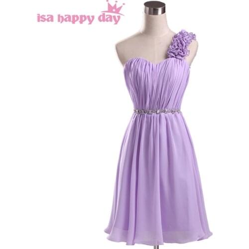 Bridesmaids robes short one strap chiffon bridesmaid girl lilac dress strapless party a-line womens dresses neckline candy H1951