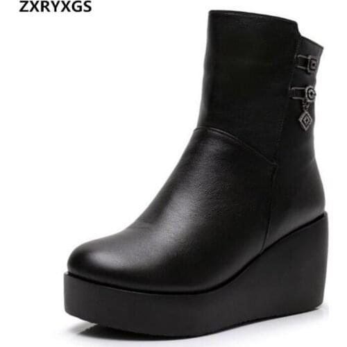 ZXRYXGS Brand Boots Non-slip Platform Wedges Shoes Woman High Heel Boots Elegant Fashion Autumn Winter Genuine Leather Boots