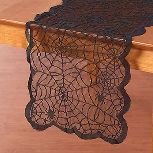 183*33cm Halloween Decoration Table Flag Lace Spider Web Tablecloth Skeleton Haunted House Desktop Decoration Family Party
