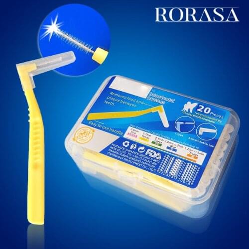 20Pcs L Shaped Interdental Brush 0.6 MM Denta Floss Interdental Cleaners Orthodontic Wire Brush Toothbrush Oral Care Toothpick