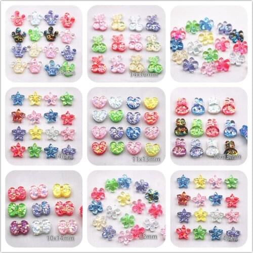 20PCS mix color Glitter Resin crown/Cherry/Heart/flower/rabbit Resin Flat back Cabochon DIY craft