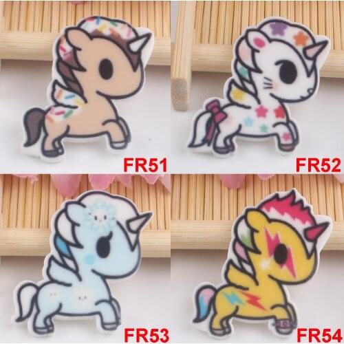 50pcs/lot Kawaii Cartoon Unicorn Flat Back Resins For Hair Bow Centers Accessories Cute Horse Planar Resin DIY Craft Decoration