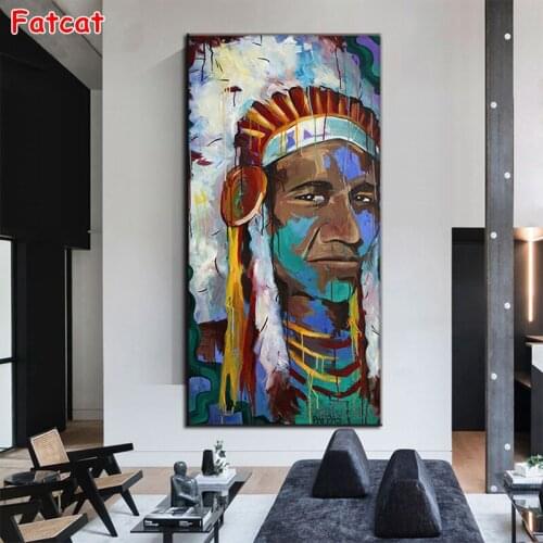 5d photo Round Diamond Painting Abstract art, painted indians Full Drill Square Mosaic Decor Handmade Embroidery Gift PP1672