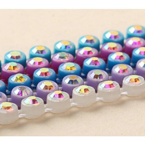 Taidian AB Crystal Rhinestone Banding Chain Wholesale Glass Trim Crafts Clothes Wedding Applique 300yards/lot ss8 and SS6