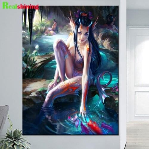Diamond painting Mermaid multicolored forest Plant Lake Fish Full square Round drill mosaic Diamond embroidery Siren Girl,N1635