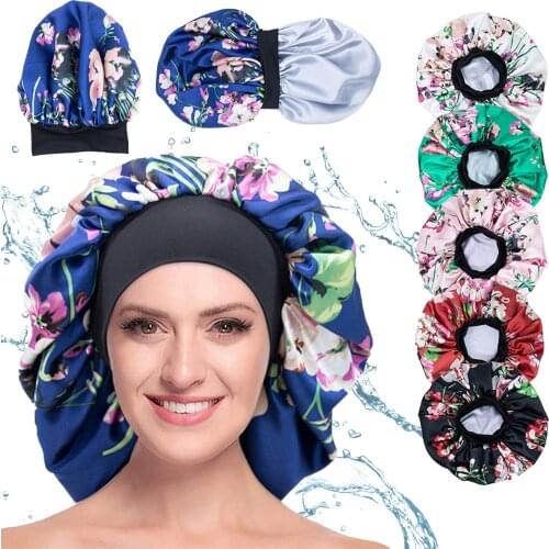 Satin Hat Hair Night Silkly Bonnet Sleep Cap Extra Large Double Layer Elastic Wide Band 2021 Printed Comfortabel кепки для женщи