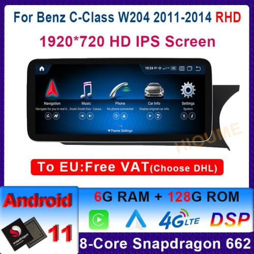 10.25" Snapdragon 8Core CPU 4+64G Android 10 Car Multimedia Player GPS Radio for Mercedes Benz C Class W204 2011-2014 RHD Cars