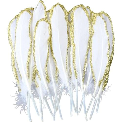 10pcs White Gold Goose Feathers for DIY Jewelry Making Crafts 6-8 Inch Plumes Decoration Wedding Carnival Accessories Wholesale