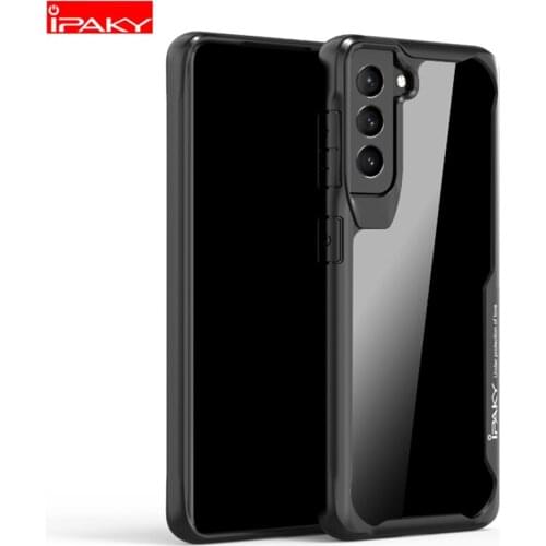 IPAKY for Samsung S21 Plus Case S21 Case Silicone Acrylic Mixed Transparent Shockproof Airbag Case for Samsung S21 Ultra Case