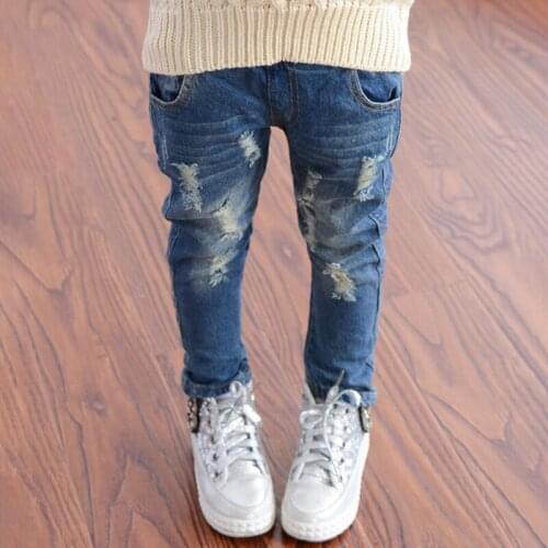 2018 Spring Autumn Baby Boys Girls Jeans Kids Broken Cool Washing Denim Pants Toddler Girls All Match Pants Children Clothes