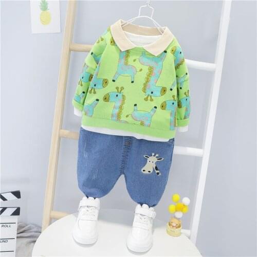 Children Autumn New Clothes Fashion Baby Boy Girl Cartoon t-shirt Pants jeans 2Pcs/sets Out Kid Cotton Toddler Casual Tracksuits