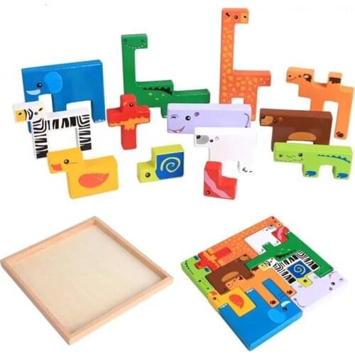 Baby Animals Building Blocks Kids Creative 3D Cute Cartoon Wooden Block Educational Colorful Toy Children Gifts