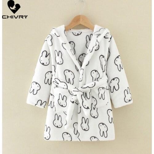 New Autumn Winter Kids Hooded Bathrobe Baby Bath Robe Boys Girls Cartoon Soft Flannel Warm Pajamas Robe Long Sleeve Towel Robe