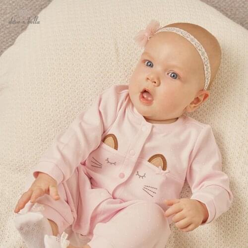 DBH18007 dave bella autumn new born baby girls fashion cartoon jumpsuits infant toddler clothes children romper 1 piece