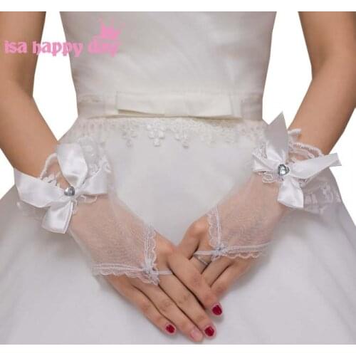 Elegant White Ivory Fingerless Short Wedding Gloves Wrist Length Formal Gloves Women Sparkle Crystal Beaded Bridal Gloves