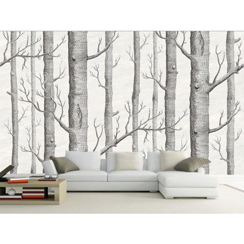 Tuya Art 3D grey forest trees picture wall paper mural on the wall for meeting room living room sofa background free shipping