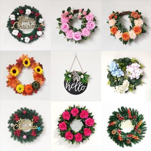 Artificial Rose Garland Welcome Sign Decor Christmas Party Flower Wreath For Home Decoration Door Decor