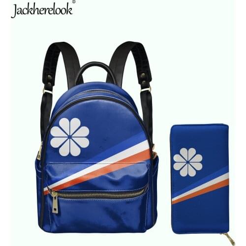 Jackherelook Island Kwajalein Flag Design Womens Fashion PU Mini Backpack Wallet 2pcs/Set Girls Small Campus Bag Female Satchel
