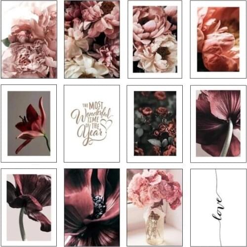 Red Flower Peony Rose Wall Art Decor Flower Painting Poster Interior Decoration Pictures For Home Design Mural Canvas