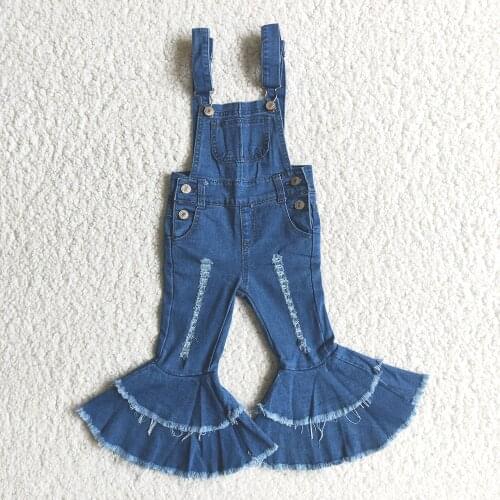 Best Selling Girl Fashion Denim Overalls Kids High Quality Flares Pants With Button Children Jeans