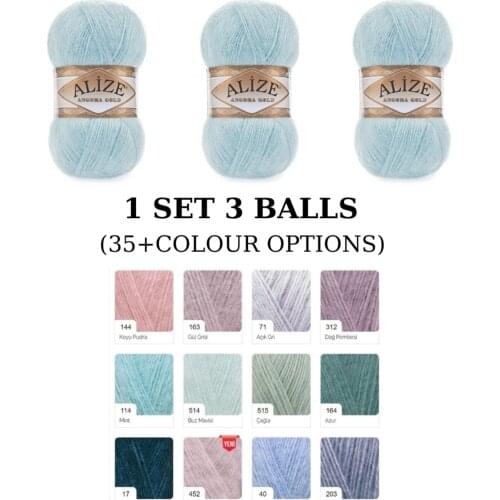 Yarn 1 Set (3 Balls) Alize Angora Gold Knitting Yarn (1 Ball: 100 Grams / 550 Yards) Crochet Tool Kit