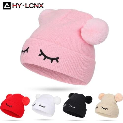 2021 New Baby Girl Boy Eye Winter Hats Children Casual Warm Cap Crochet Elasticity Knit Baby Accessories Soft Warm Beanie Hat