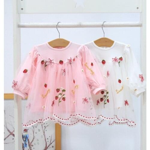 2021 Spring New Childrens Clothing Baby Embroidered Yarn Korean Fashion Dress Kids Clothes