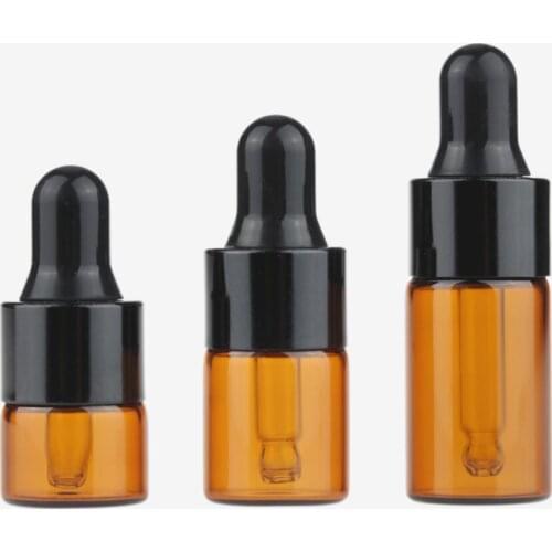 Wholesale 1ml 2ml 3ml Small Amber glass dropper bottles Empty Essential oil Vial With Black cap