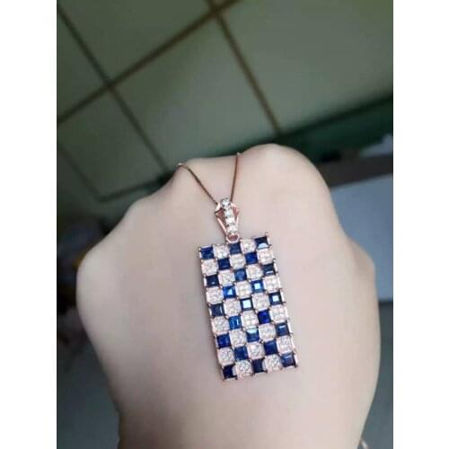 Natural blue sapphire Pendant natural gemstone Elegant Retro square pendant necklace S925 silver women wedding party jewelery