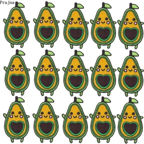 Prajna 10PCS Cartoon Avocado Embroidered Patches For Clothing Iron On Patches Cute Patches For Clothes Applique DIY Stripe Badge