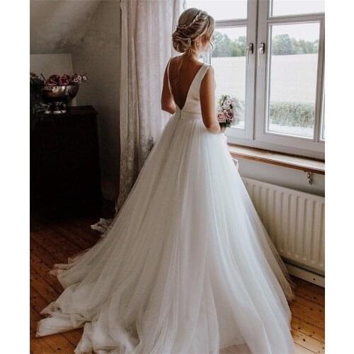 Simple Wedding Dress New 2020 Bow-knot Design A Line Backless Sleevelees Bridal Gown White/Lvory Custom made size robe de soiree