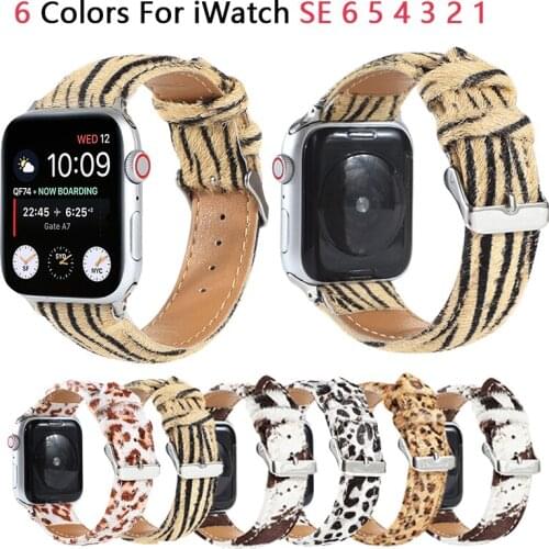 Fluff Leopard Leather Strap For Apple Watch 6 5 3 Band 44/42/40/38mm Belt Bracelet for iWatch Bands Series 6 SE 5 4 3 Watchband