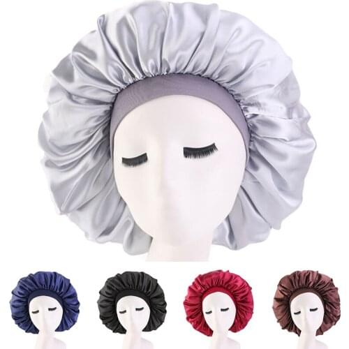 Extra Large Satin Silky Bonnet Sleep Cap with Premium Elastic Band For Women Solid Color Head Wrap Brimmed Nightcap Night Hat 1X