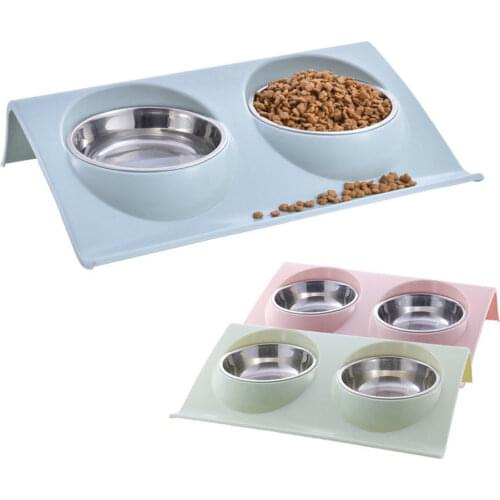 Pet double bowl doubles stainless steel cat and dog food bowl pet supplies pet bowl feeder WY815