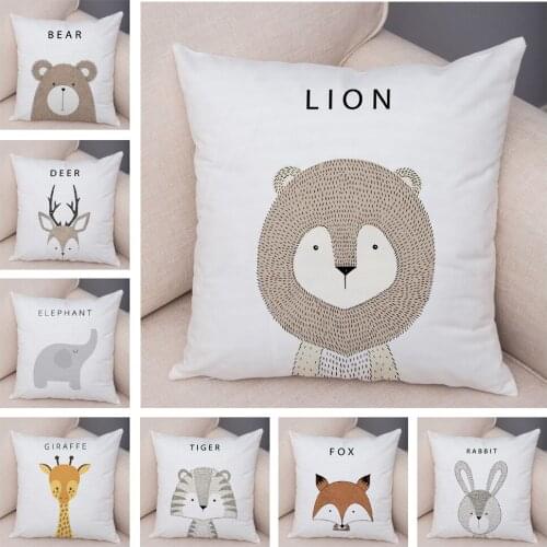 Nordic LionTiger Bear Rabbit Pillow Case Decor Cute Cartoon Animal Cushion Cover for Sofa Home Soft Plush Pillowcase 45x45cm
