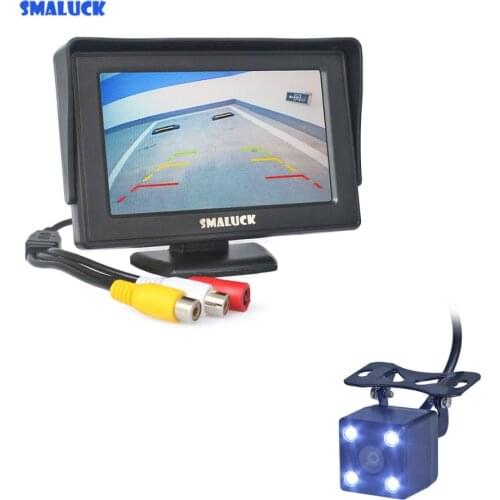SMALUCK Wire 4.3 inch TFT LCD Car Monitor Rear View Kit Reversing HD LED Camera Parking Assistance System Kit
