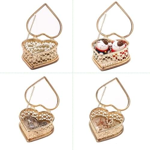 Heart Shape Box Glass Jewelry Storage Box Ring Necklace Dressing Table Makeup Or R2JC
