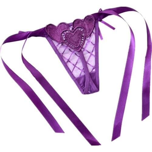 Ribbon Bandage G Thong for Women Sexy Panties Transparent Mesh String Underwear Tanga Female Exotic Underpants