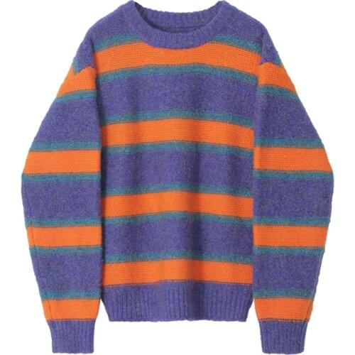 2020 Autmn Winter Sweater Long Sleeve Crew Neck Blue Striped S M L